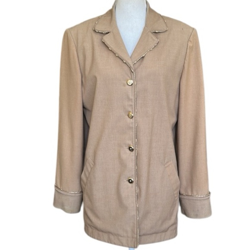St. John Sport Women's Beige Blazer Jacket with Gold Trim and Buttons Size S